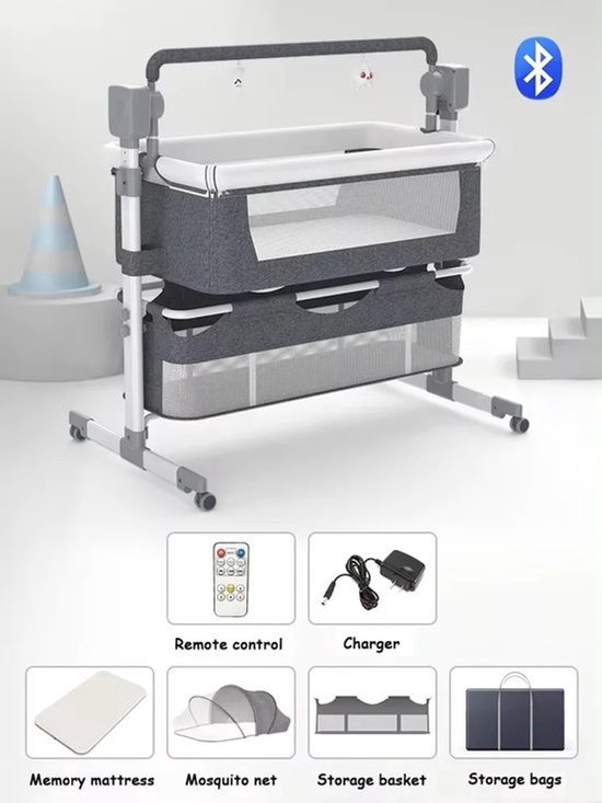 Collox Baby bed - Baby wiegje - Elektrisch schommelbed - wiegje voor pasgeborenen - Co sleeper - grijs