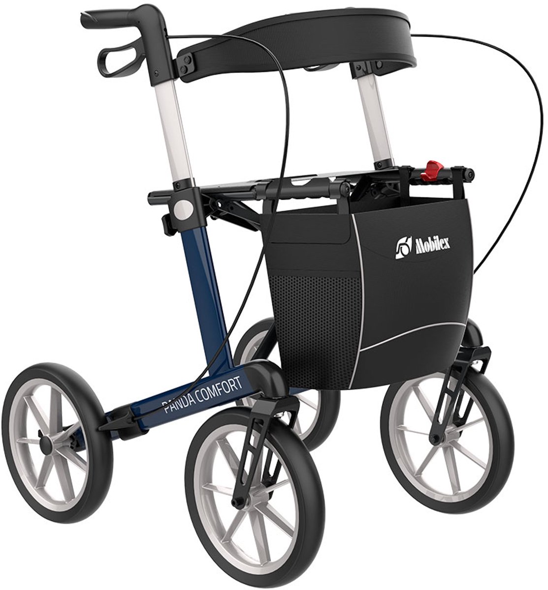 Mobilex lichtgewicht rollator Panda Comfort - Opvouwbaar - Met Zachte Comfort Banden - Rugsteun - stokbak - Donker Blauw