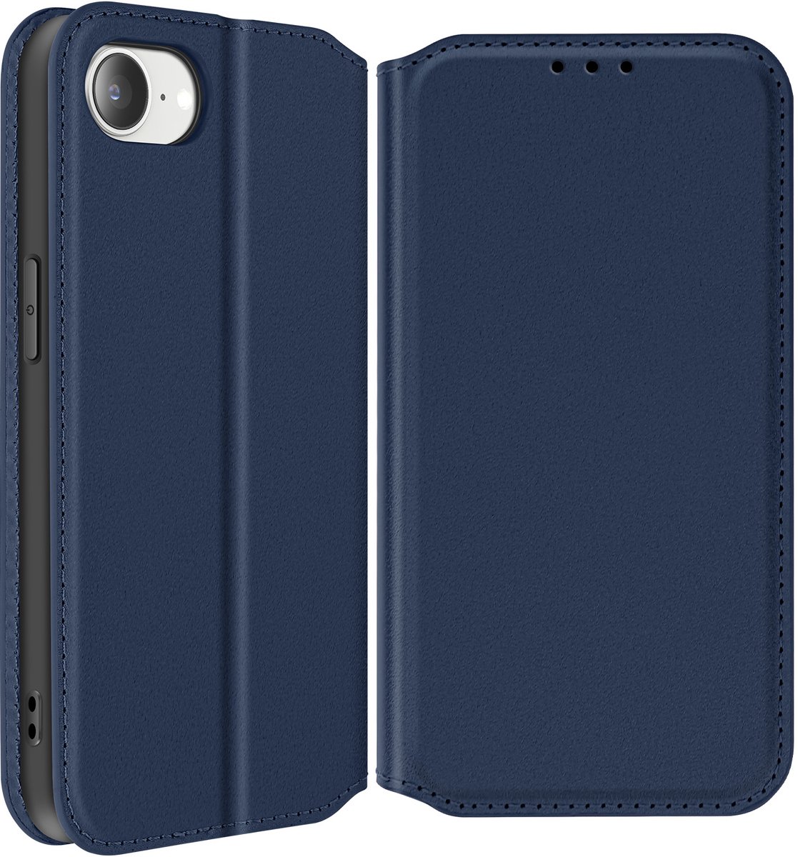 Avizar Hoesje Geschikt voor Apple iPhone 16e Klep Kaarthouder en Videohouder, Blauw