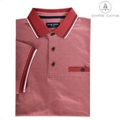 Chris Cayne poloshirt - XL - jacquard - donkerrood/offwhite - luxe kraag en manchetten - polokraag ingebreid streep patroontje - pique - stretch - borstzak