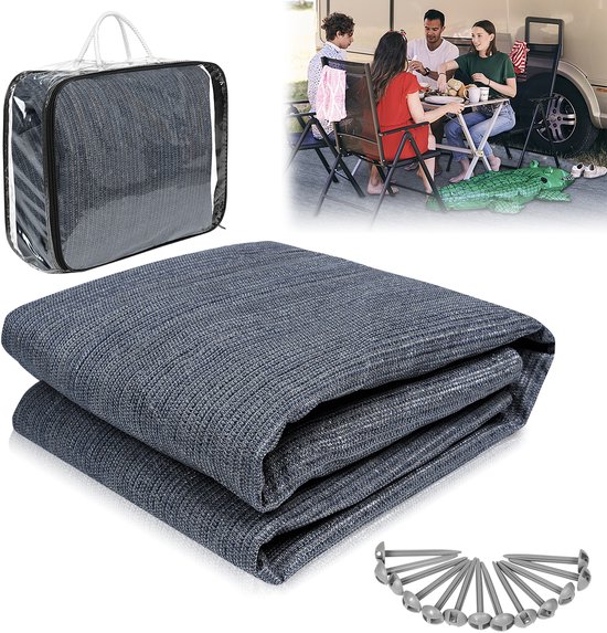 Voortenttapijt Tenttapijt Ondertapijt voor buiten kamperen Voortenttapijt Campingmat Voortenttapijt Voortentvloer van HDPE Tentvloer Zacht met draagtas voor tent Camper Blauw-grijs 400x600cm