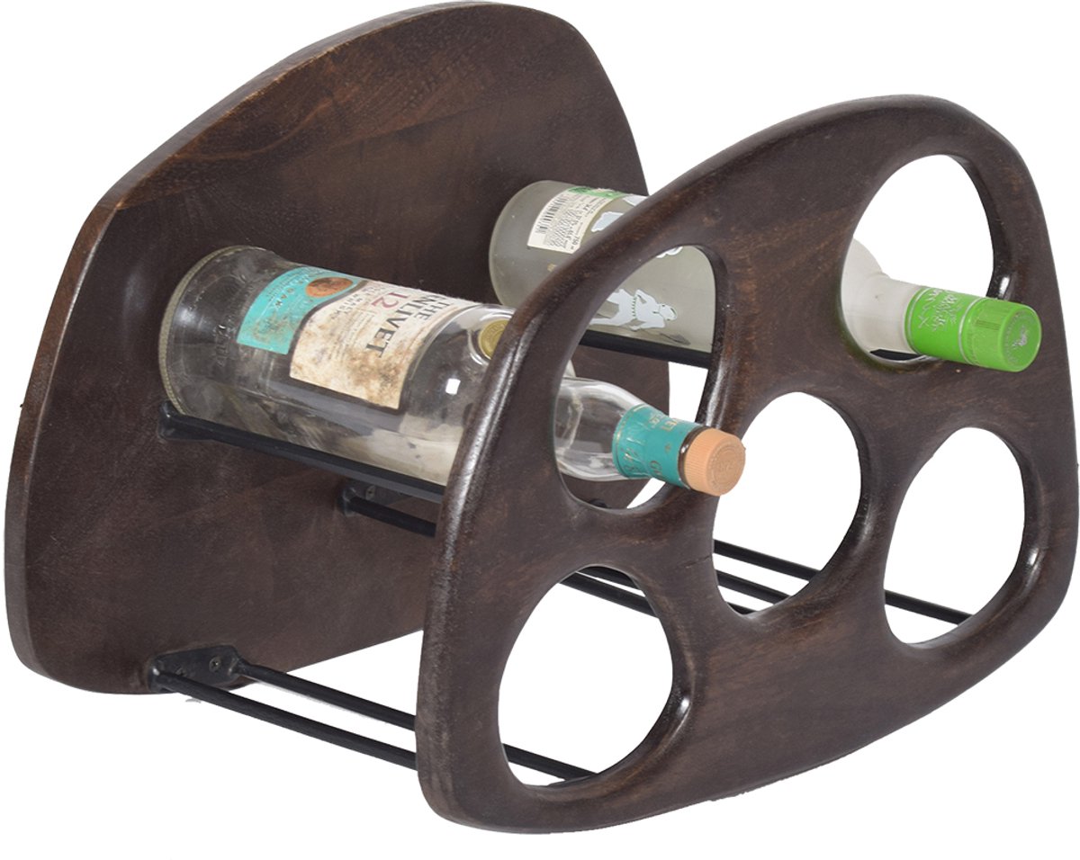 by Mooss - Wijnrek - Hout - Fleshouder - Kaarbanik - Walnoot - 5 fles - Organisch - Chique - Woonkamer