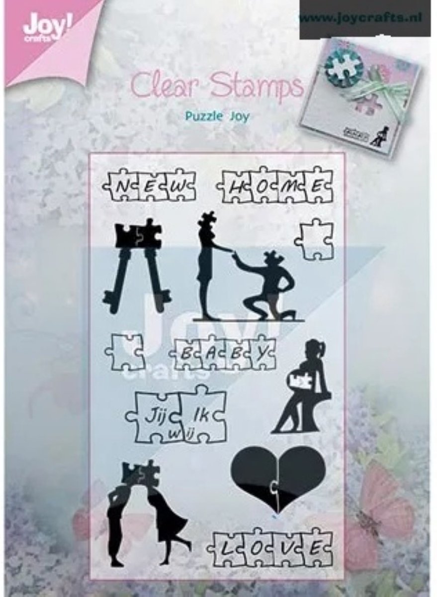 6410/0364 Joy crafts clearstamp set - Stempel Puzzelstukjes - puzzel - verhuisd, baby, zwangerschap, love, valentijn - mini silhouet stempels sleutel, hart, paartje