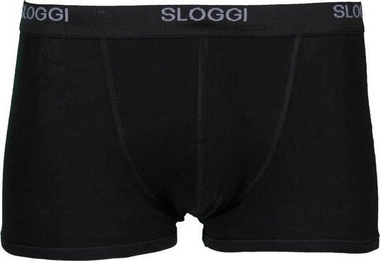 Voorkant van een zwarte Sloggi Basic short met grijze tailleband met Sloggi-logo.