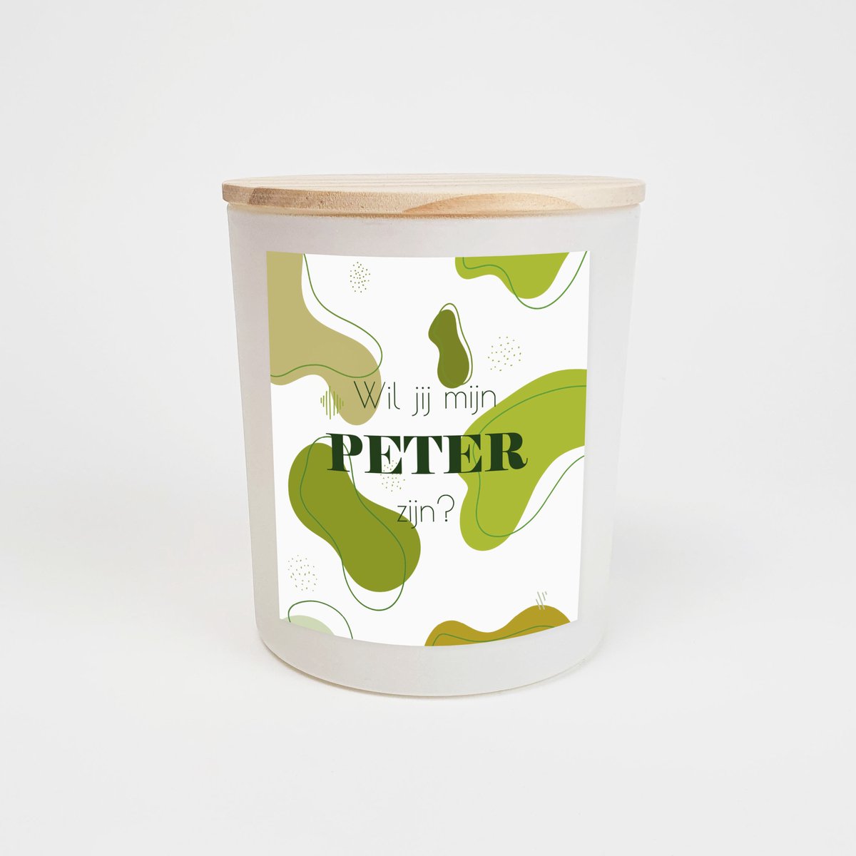 Geurkaars in glas - Peter vragen - Wil jij mijn peter zijn - Geurkaarsen geschenkset - Geurkaars - WIT - Abstract green design
