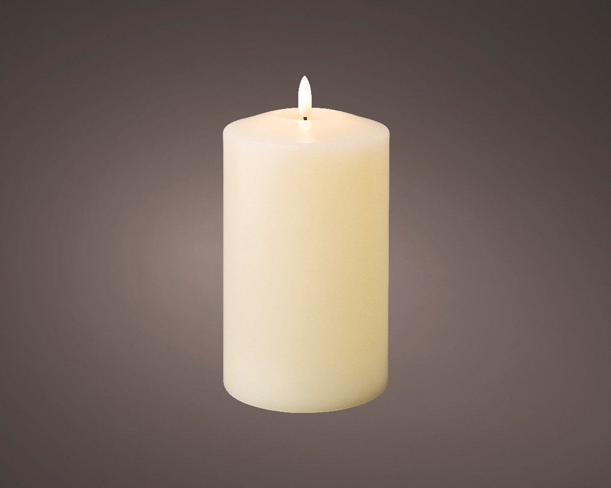 Lumineo LED wax kerkkaars crème met warm wit licht - ø10x19 cm Beige