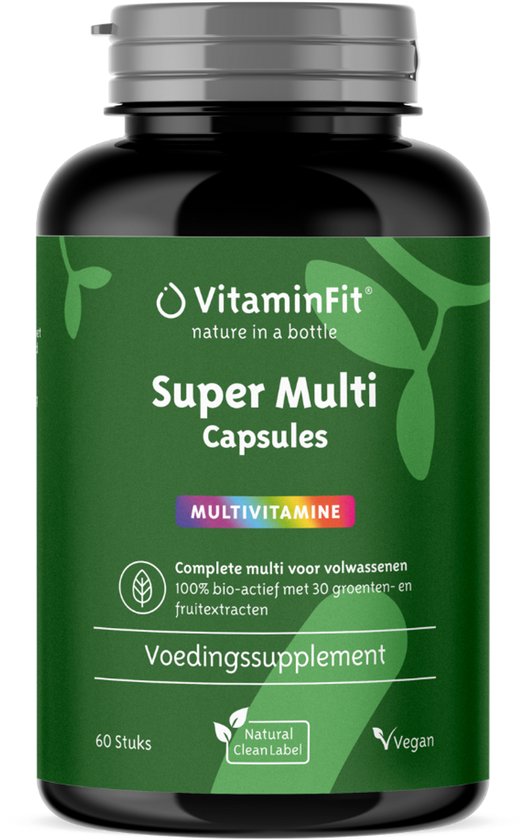 VitaminFit Vegan Multivitamine Capsules - 100% Natuurlijk & Plantaardig - 60 Capsules - Mix van Bio-actieve Vitamines en Mineralen