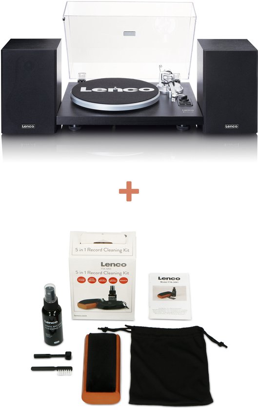 Lenco Platenspeler Bundel LS-500BK + TTA-5IN1 - Platenspeler met Bluetooth en externe Speakers + Cleaning Kit