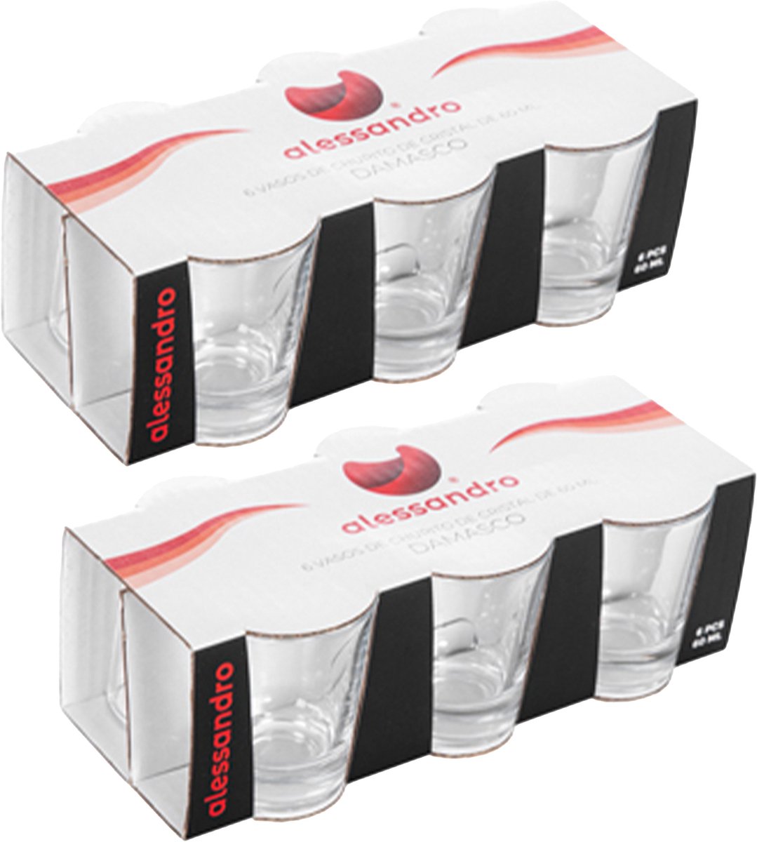 Alessandro Shotglaasjes Damasco - 12x stuks - glas - 60 ml - borrelglazen - likeurglazen