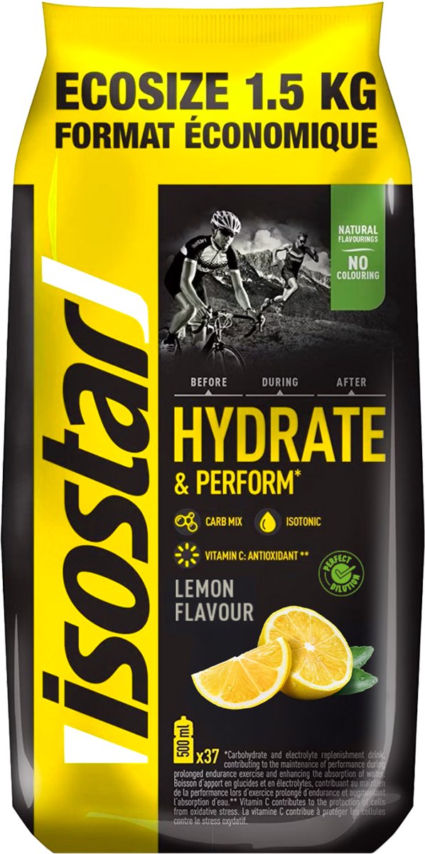 Goedkoopste Isostar Energiedrank - Hydrate&Perform - Ecopack - Citroen - 1,5 kg