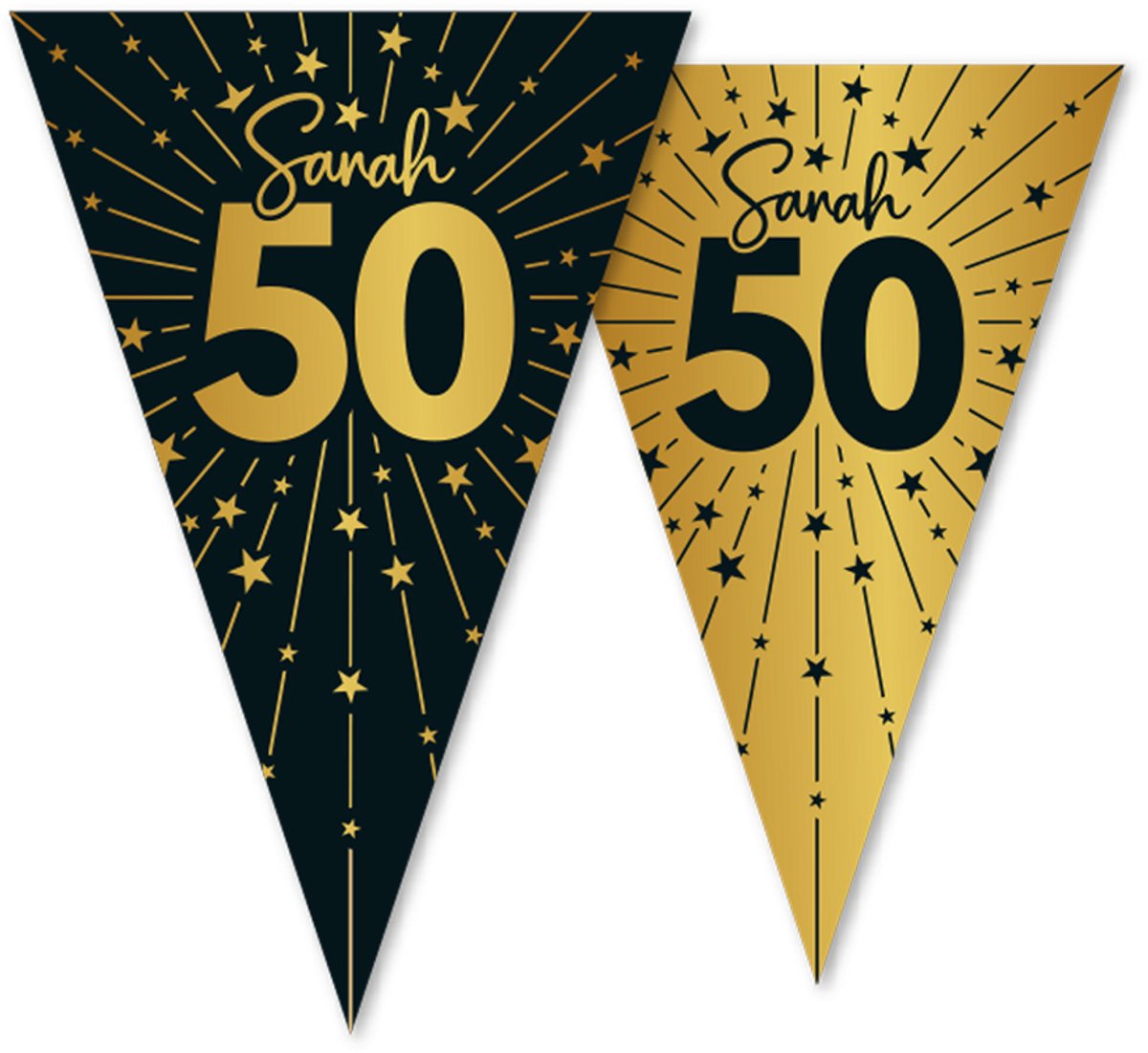 3x Vlaggenlijn Sarah zwart / goud 10 meter 2 zijdig bedrukt - Verjaardag Feestje Vlag Vlaggen Versiering Slinger Feestdecoratie Decoratie