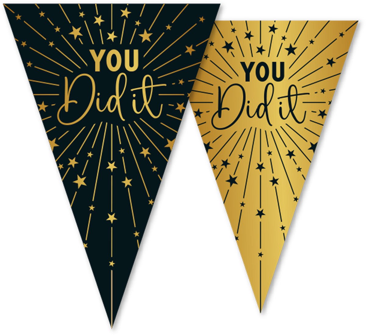 12x Vlaggenlijn Geslaagd / You did it! zwart / goud 10 meter 2 zijdig bedrukt - Feestje Vlag Vlaggen Versiering Slinger Feestdecoratie Decoratie