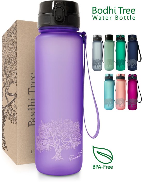 Bodhi Tree® Waterfles 1 Liter - Drinkfles 1 Liter - Waterfles met Fruit Filter - 100% Lekvrij - BPA vrij - Drinkflessen Waterflessen Volwassenen - Water Bottle 1l - Paars Lila