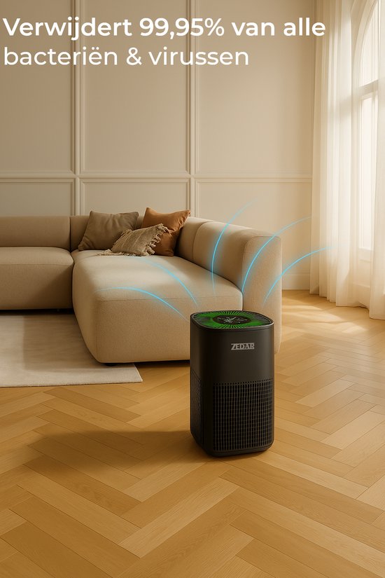 Luchtreiniger / Air Purifier met APP en HEPA 13 filter + koolstoffilter - Werkt tegen huisstofmijt, hooikoorts, allergie, stof, - 210 m³/u - Zedar L600