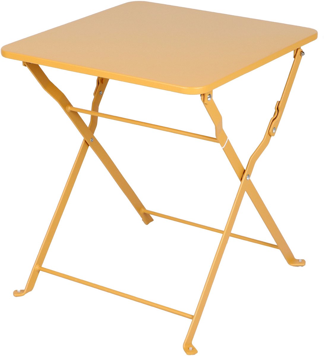 Sunnydays Tuin bijzettafeltje - inklapbaar - okergeel - metaal - 40 x 40 x 45 cm - vierkant - koffietafel - tuinset lage tafel - opvouwbaar