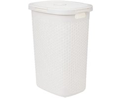 5Five Wasmand met deksel Rotan - wit - gevlochten kunststof - 60 liter - 45 x 35 x 66 cm