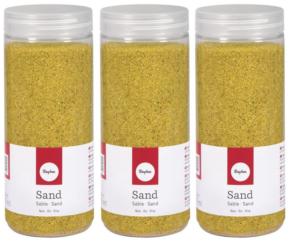 Rayher hobby Fijn decoratie zand korrels - 3x - geel - 475 ml - zandkorrels - knutselmateriaal - 0.1 tot 0.5 mm