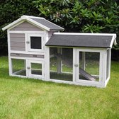 konijnenhok - Cavia hok - knaagdierenhok - 147x53x85 cm wit en bruin.