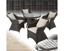 tectake® zitgroep, wicker tuinmeubelset, 1x tafel en 4x stoelen, weerbestendig meubilair als lounge in de wintertuin, balkonmeubilair, tuinstoelen, terrasmeubilair - grijs - poly-rattan