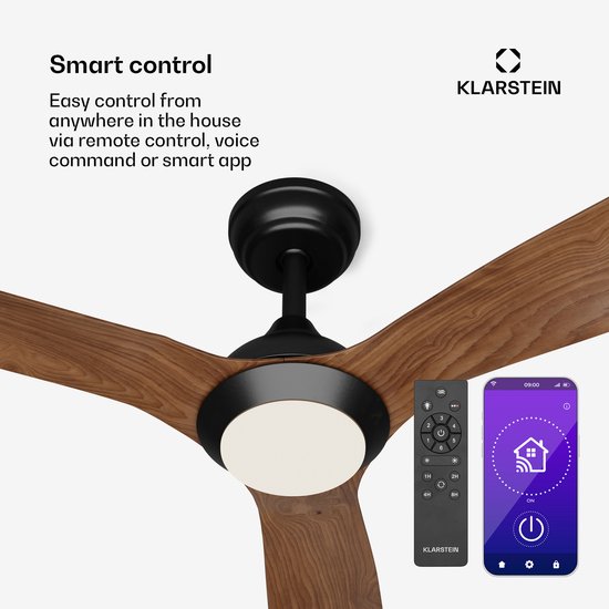 Fiji Flow Smart Plafondventilator met Verlichting 132cm 48W Esdoorn