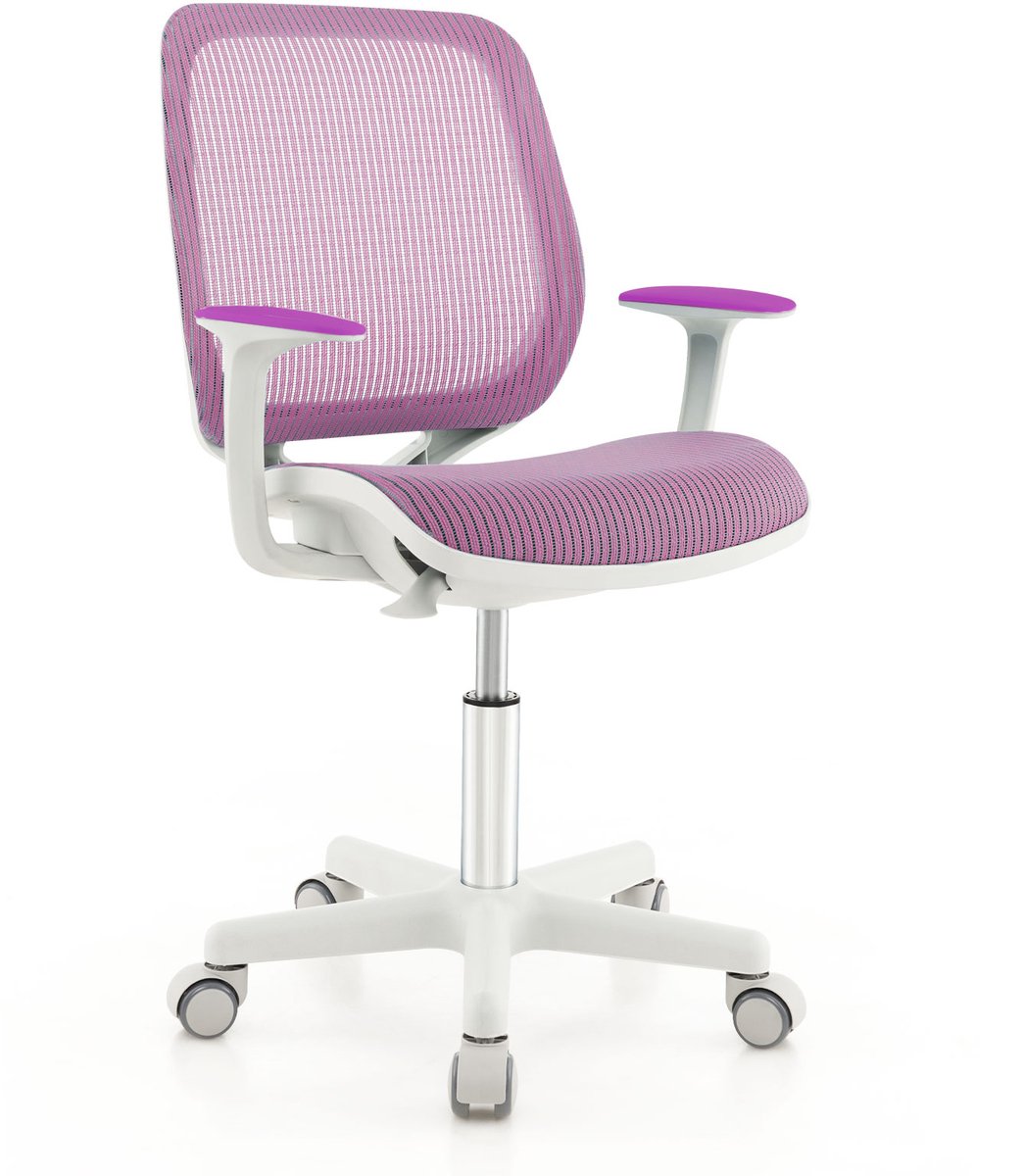 COSTWAY Kinderbureaustoel, 360 graden draaibaar, zithoogte 43-55 cm, in hoogte verstelbaar, ergonomisch met wieltjes, draaistoel, bureaustoel met rugleuningen en armleuningen, voor kinderen vanaf 6 - COSTWAY - €70,54