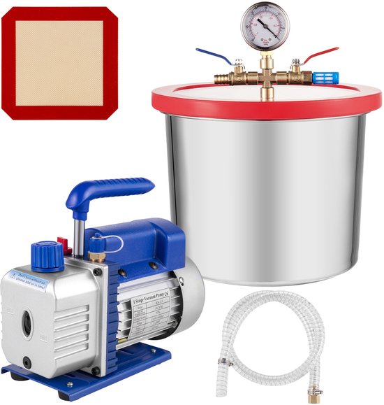 Vacuümpomp 2 gallon 4CFM 1/3HP voor het verwijderen van lucht uit siliconenepoxy, 1440 tpm, AC 230 V, 50 Hz, 5 Pa - 0,05 Mbar, creëert een lagedrukomgeving van Hoteche — afbeelding 2