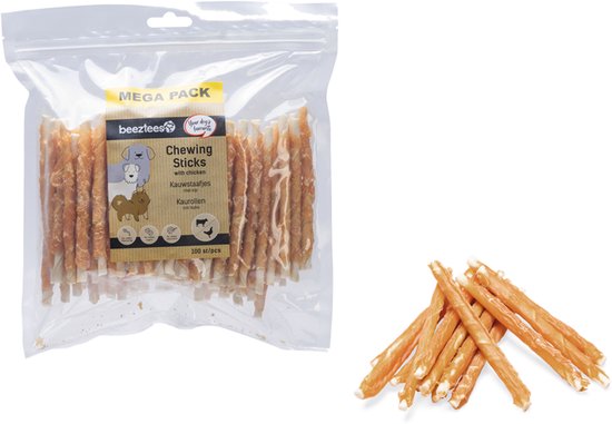 Bâtonnets à mâcher Beeztees au Kip Mega Pack - Friandises pour chiens - 100 pièces - 12,5 cm
