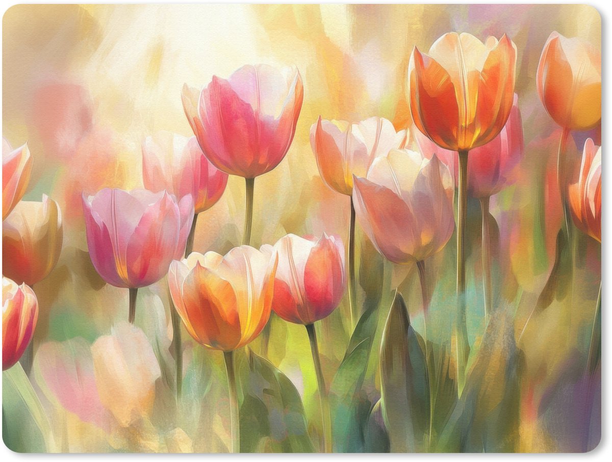 Muismat 23x19 cm - Mousepad Tulpen - Sprookjesachtig - Kleurrijk - Muismatten