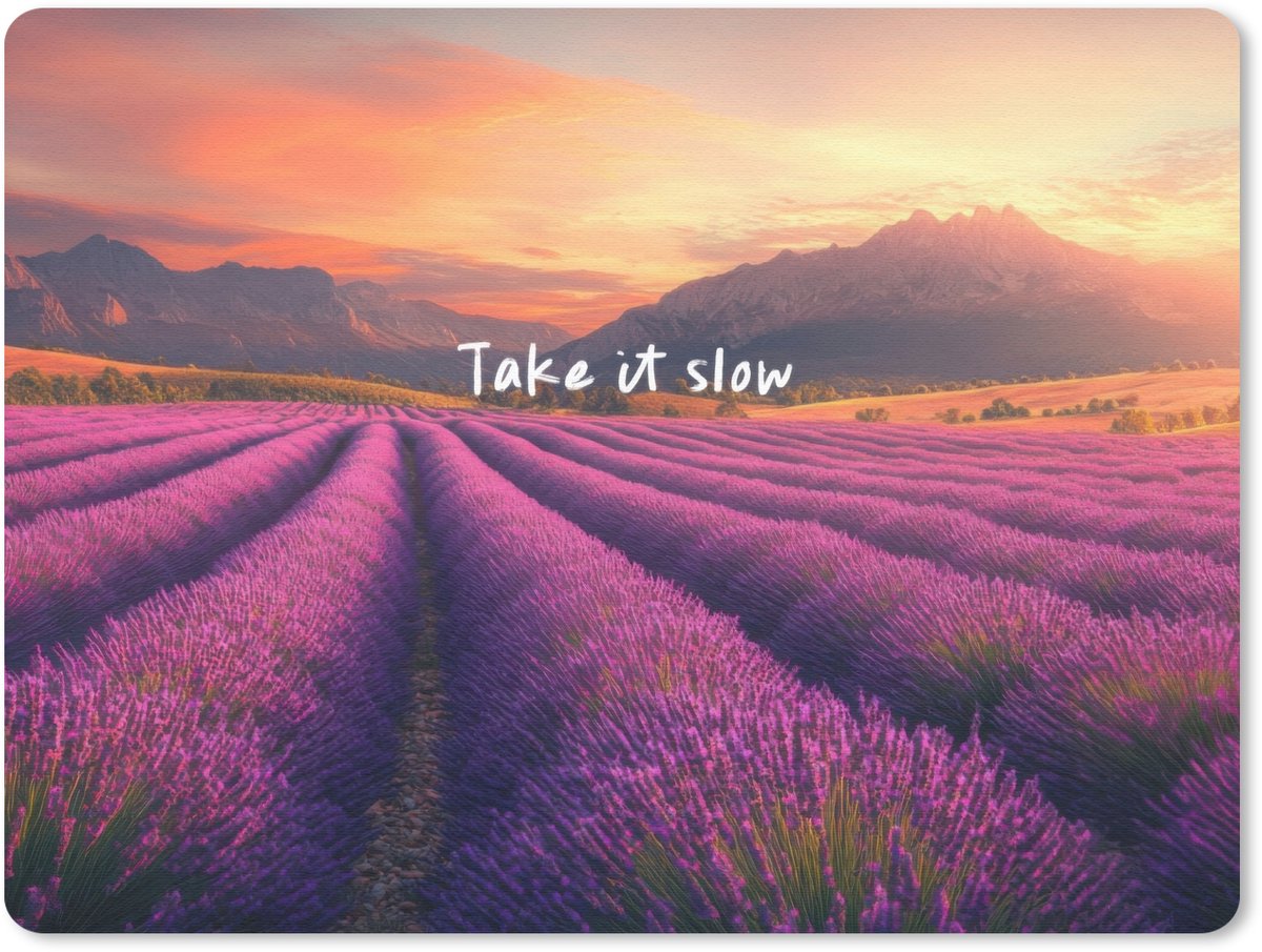 Muismat 23x19 cm - Mousepad Lavendelveld - Quote - Zonsondergang - Muismatten