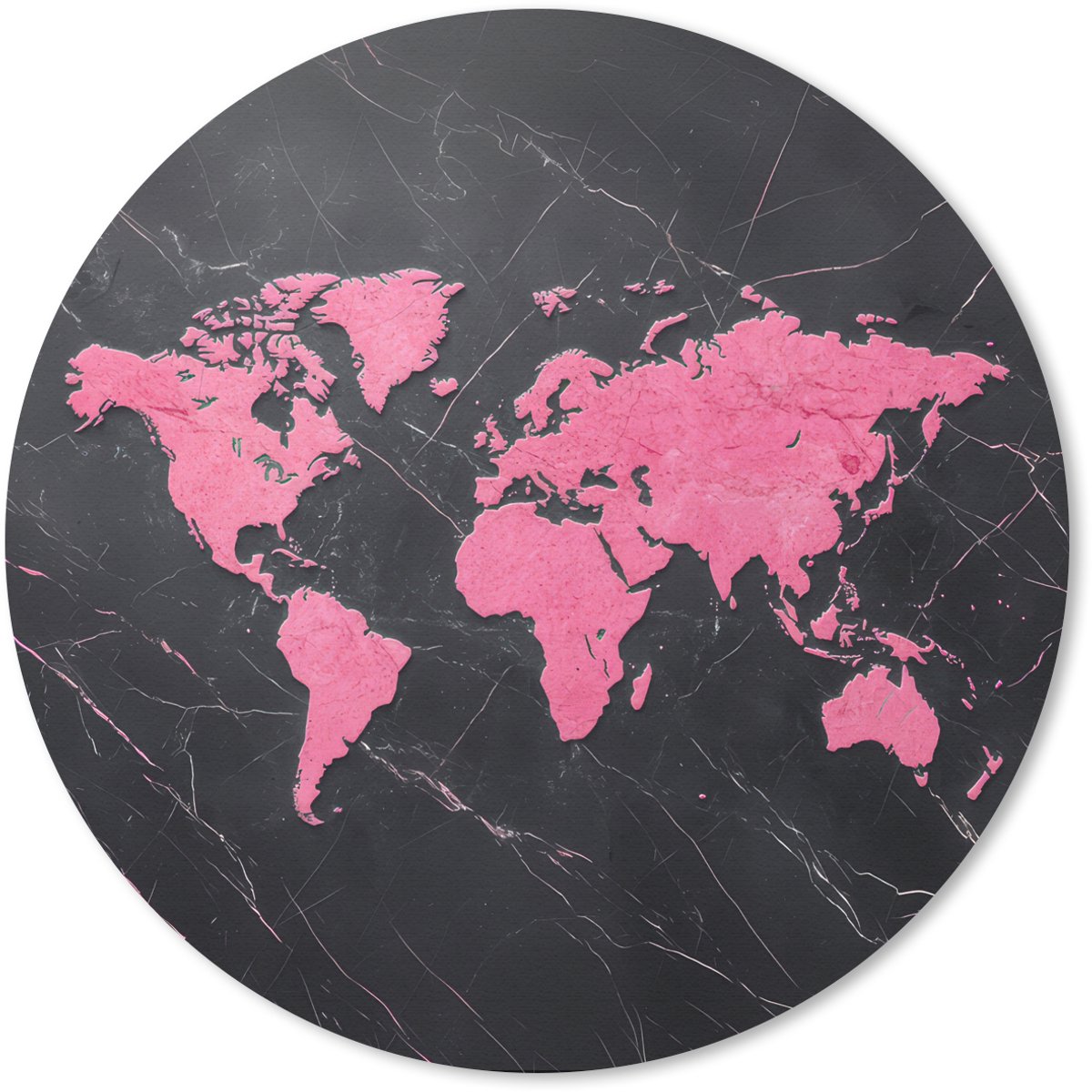 Muismat rond 40x40 cm - Mousepad Wereldkaart - Roze - Marmer print - Ronde muismatten