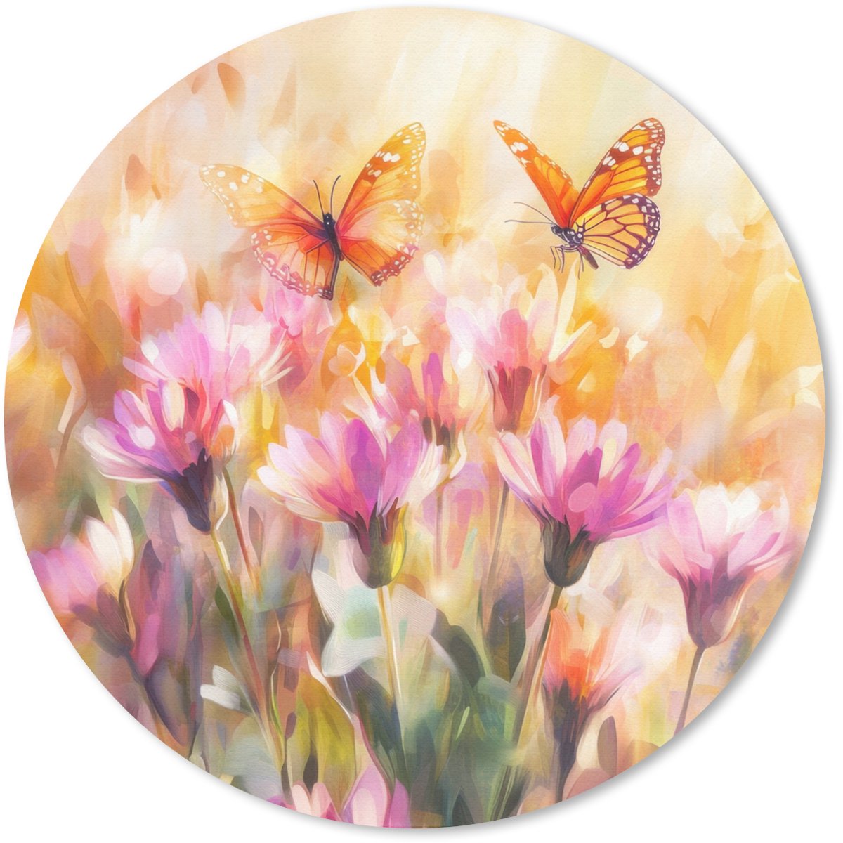 Muismat rond 20x20 cm - Mousepad Vlinders - Oranje - Bloemen - Ronde muismatten