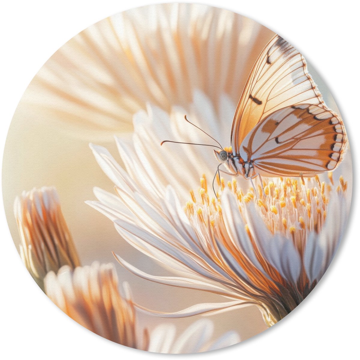 Muismat rond 30x30 cm - Mousepad Vlinder - Bloem - Oranje - Ronde muismatten