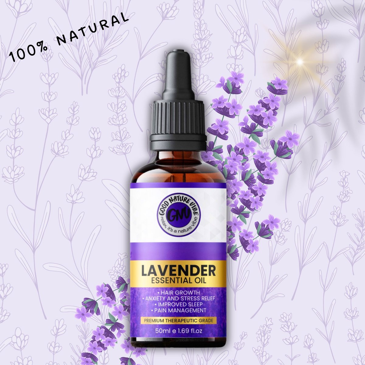 Goedkoopste Good Nature Vibe Lavendel olie 50ML - Pure Etherische olie - Essentiële Olie voor Aromatherapie / Diffuser - Vrij van schadelijke stoffen & Vol met terpenen - Premium kwaliteit lavendelolie voor hem & haar - Perfect voor DIY verzorgingsproducten
