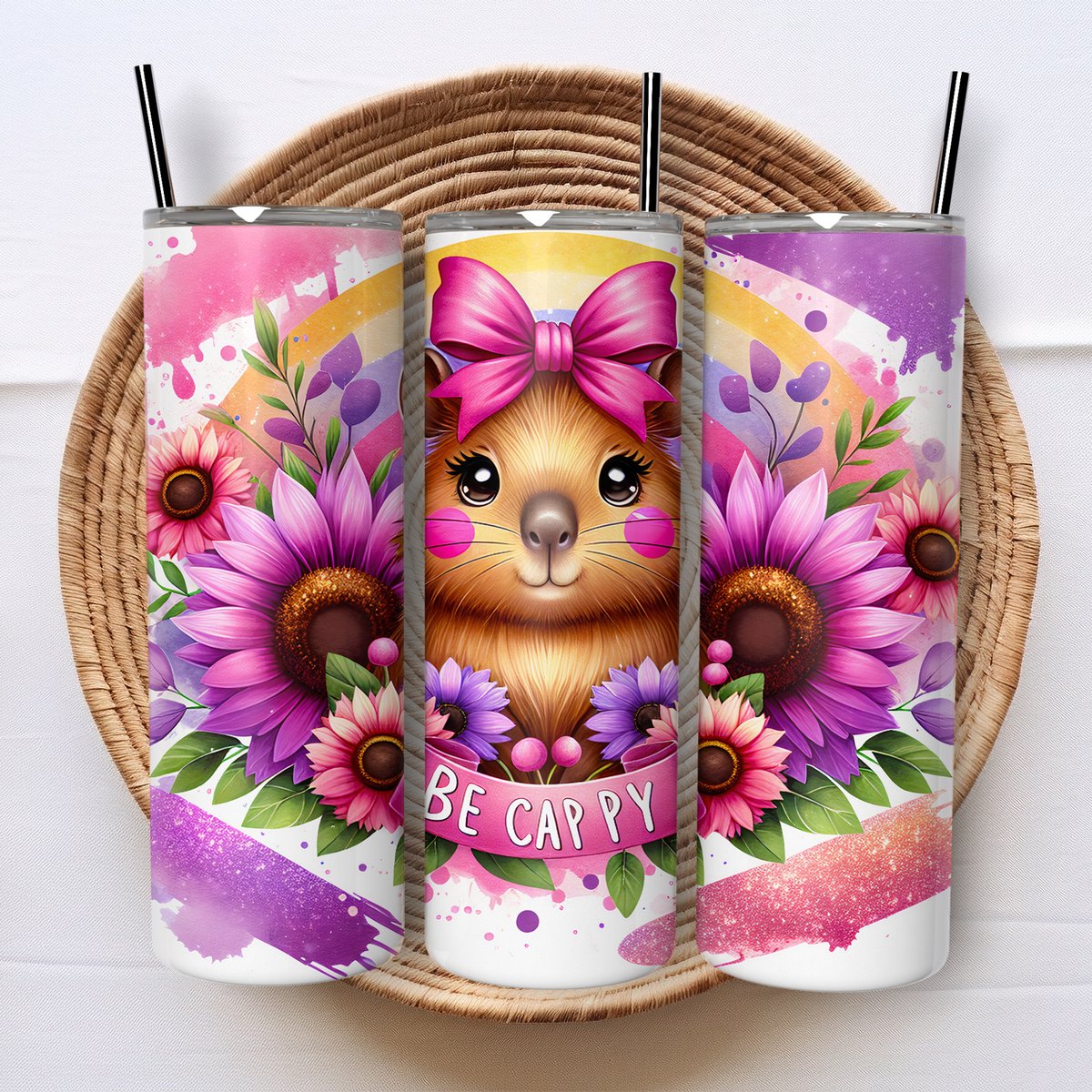 Creasowl® - Capybara - Tumbler - Roestvrijstalen Thermosbeker - Geïsoleerde drinkbeker - Koffiebeker - Koffie beker - 600ml - Warme en koude dranken - Anti lek dop - Vaatwasser bestendig - Ijzeren rietje - To go beker - Kinderen - Volwassenen