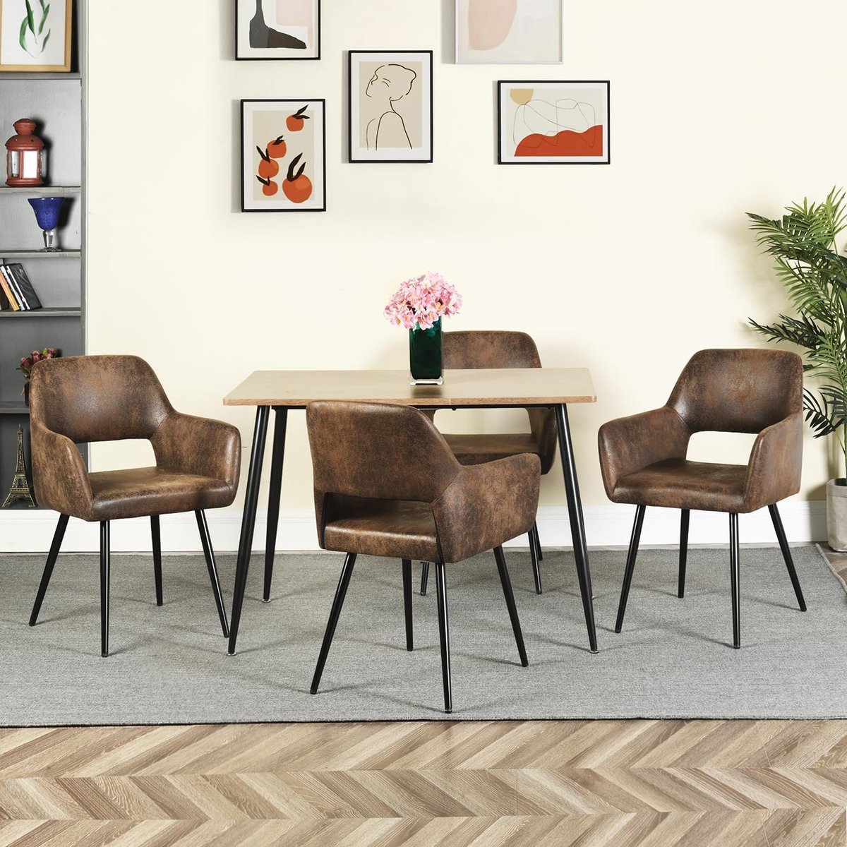 MEUBLES COSY Eetkamerastoel- Set van 4- Koffie-Dik gevoerde Kunstleder/Leer Stoel-Met armleuning-Vintage-met rugleuning- Keukenstoel - Kuipstoel - Woonkamerstoelen – foto 6