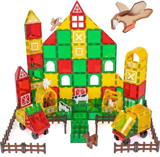 GILA - Clickbrickz - Magnetisch speelgoed 122 delig - Boerderijthema - Magnetic Tiles - Magnetische Tegels - Montessori Speelgoed