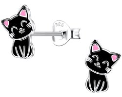 foto van Joy|S - Zilveren kat poes oorbellen - kinderoorbellen - sterling zilver 925