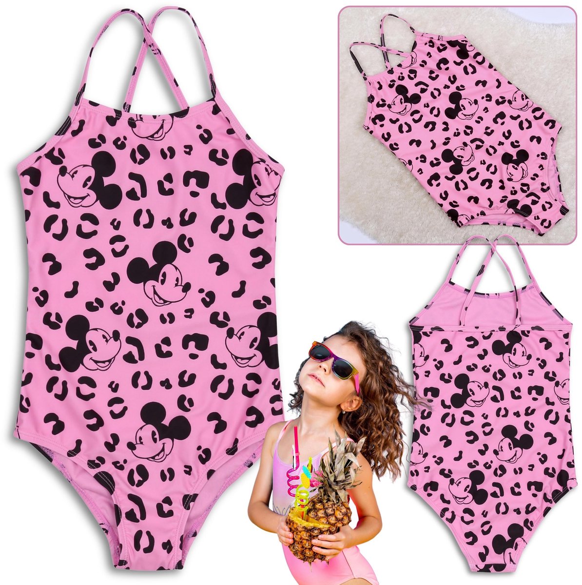 Mickey Mouse Disney Roze meisjesbadpak, eendelig, luipaardprint / 140