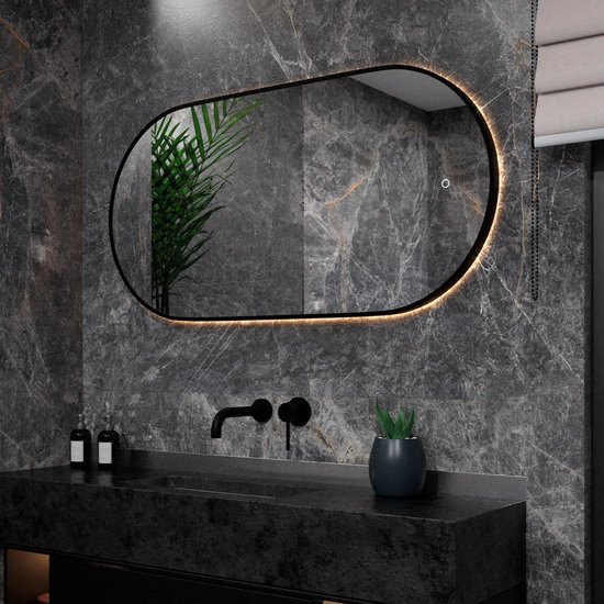 CLP Jaffrey badkamerspiegel - met verlichting - met verwarming - wandspiegel - horizontaal en verticaal - met Bluetooth -, Maat:80x80 cm