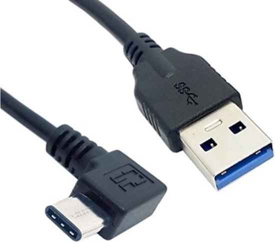 USB-C haaks (links/rechts) naar USB-A kabel - USB3.0 - tot 0,9A / zwart - 2 meter