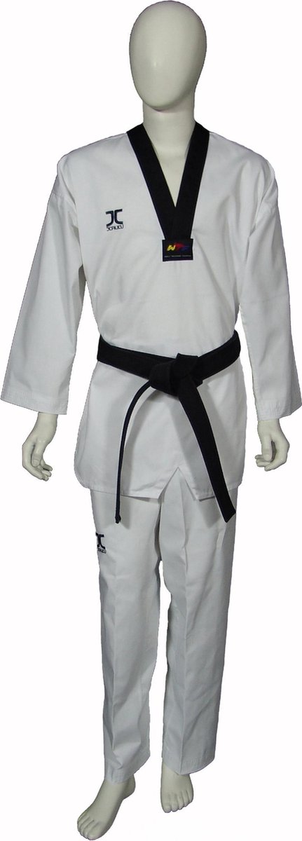 Taekwondo-pak dan (dobok) JC-Club | WT | wit-zwart (Maat: 160)