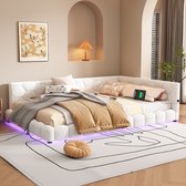 Ligbed - 140*200cm - slaapbank - zonder matras - 16 kleuren omgevingslicht - USB-poort - Type-C - imitatiefleece - wit