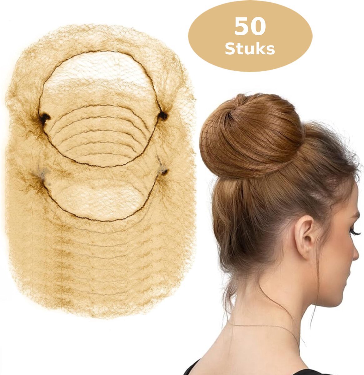 Haarnetjes Lichtbruin – 50 Stuks – Haarnetje Ballet & Paardrijden – Onzichtbaar Elastisch Knotnet