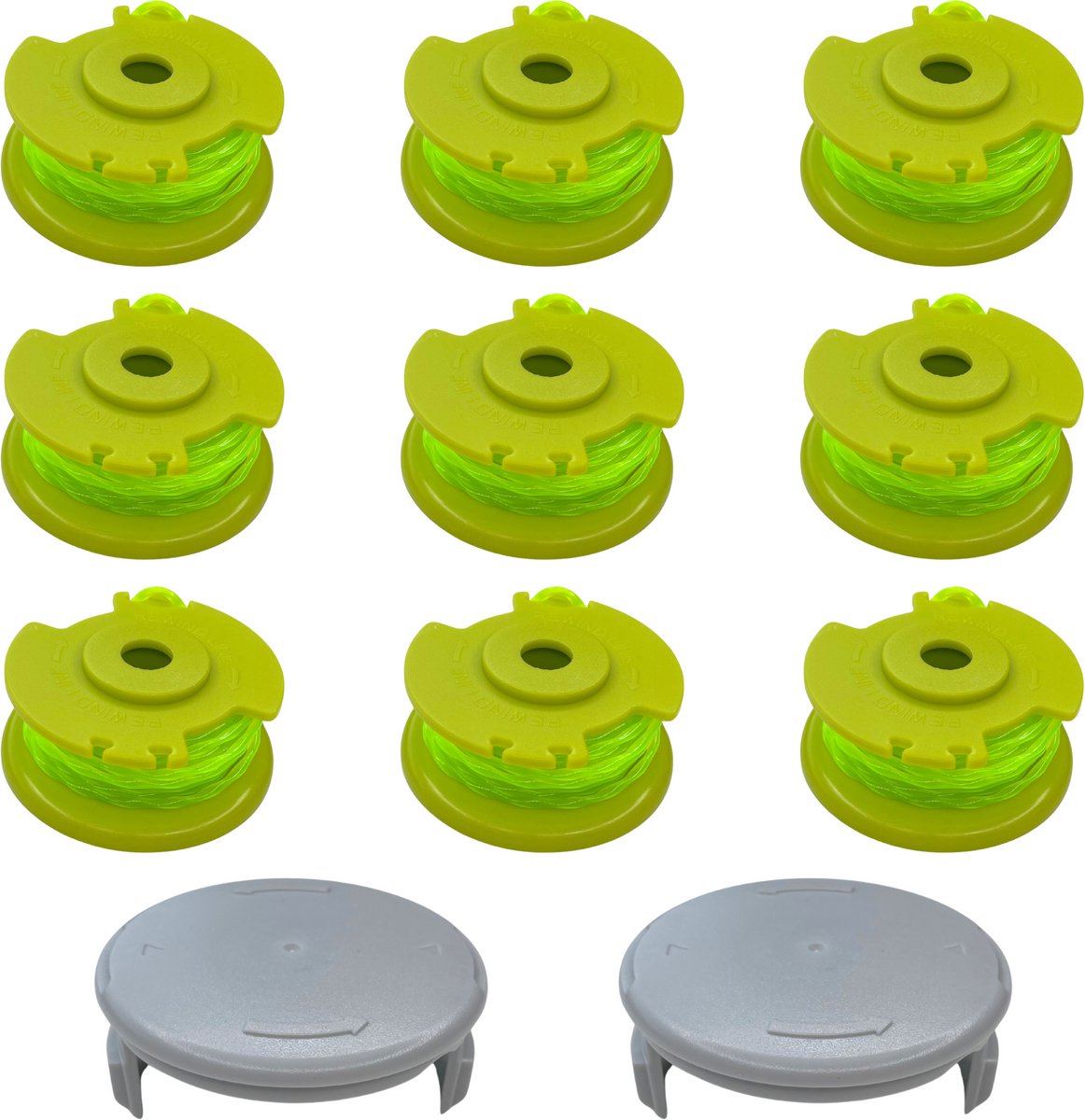 Spoel van draadtrimmer vervangingsdraad AC80RL3 geschikt voor Ryobi One+ bosmaaier 18V 24V 40V Ø 2 mm lengte 3,4 m - Set van 9 spoelen + 2 hoes