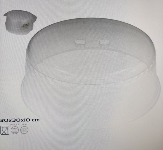 Transparante magnetron deksel, 30x30x10 cm, met ventilatieopeningen.