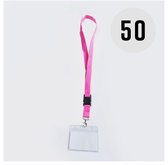 Roze keycord met badge-/pashouder, per 50 stuks