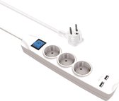 MaxTrack stekkerdoos met 3 contacten en 2x USB / wit - 3 meter