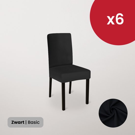 Set de 6 Housses de siège extensibles BankhoesDiscounter pour salle à manger - Housses de siège pour Chaises de salle à manger - Protecteurs de siège - Zwart
