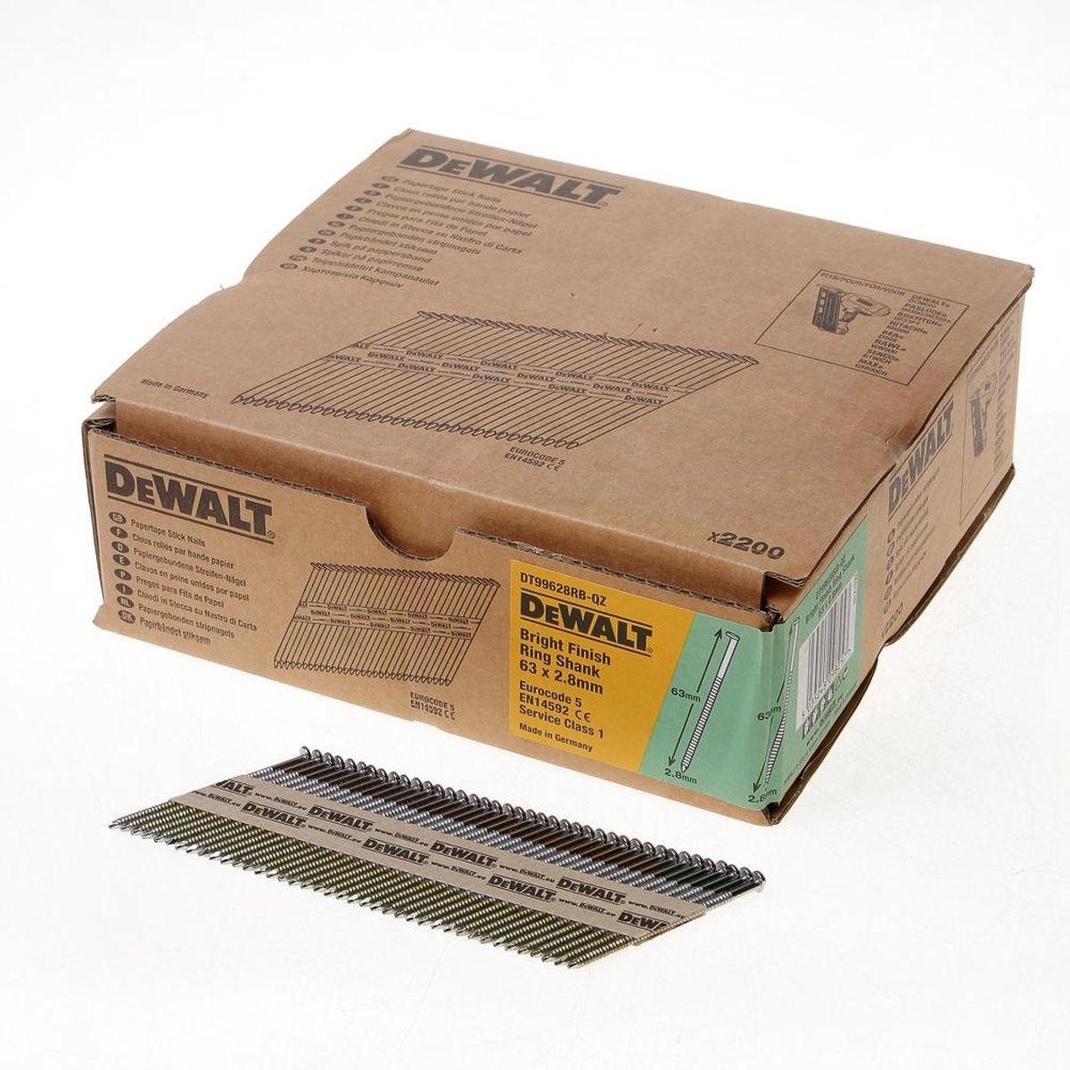 DeWalt spijker XR standsaard geringd 2.8 x 63mm doos van 2200 spijkers