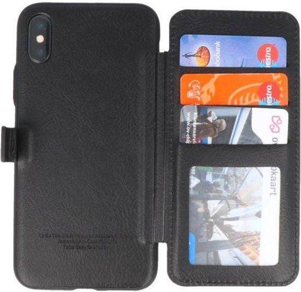 Puloka iPhone X / Xs Multi Function Back Clip Wallet Case Portomonee Hoesje Zwart